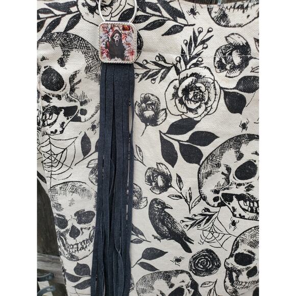 Handmade Halloween horror Leather Fringe purse bag charm keychain spooky vibes - Picture 4 of 4